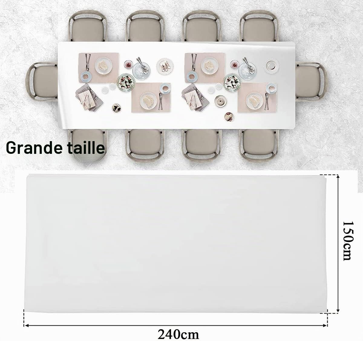 eqivei Nappe Blanche Rectangulaire Jetable 20 Packs - Imperméable Intissée pour Table de Fête d'Anniversaire, Banquet, Pique-Nique, 150 x 240cm