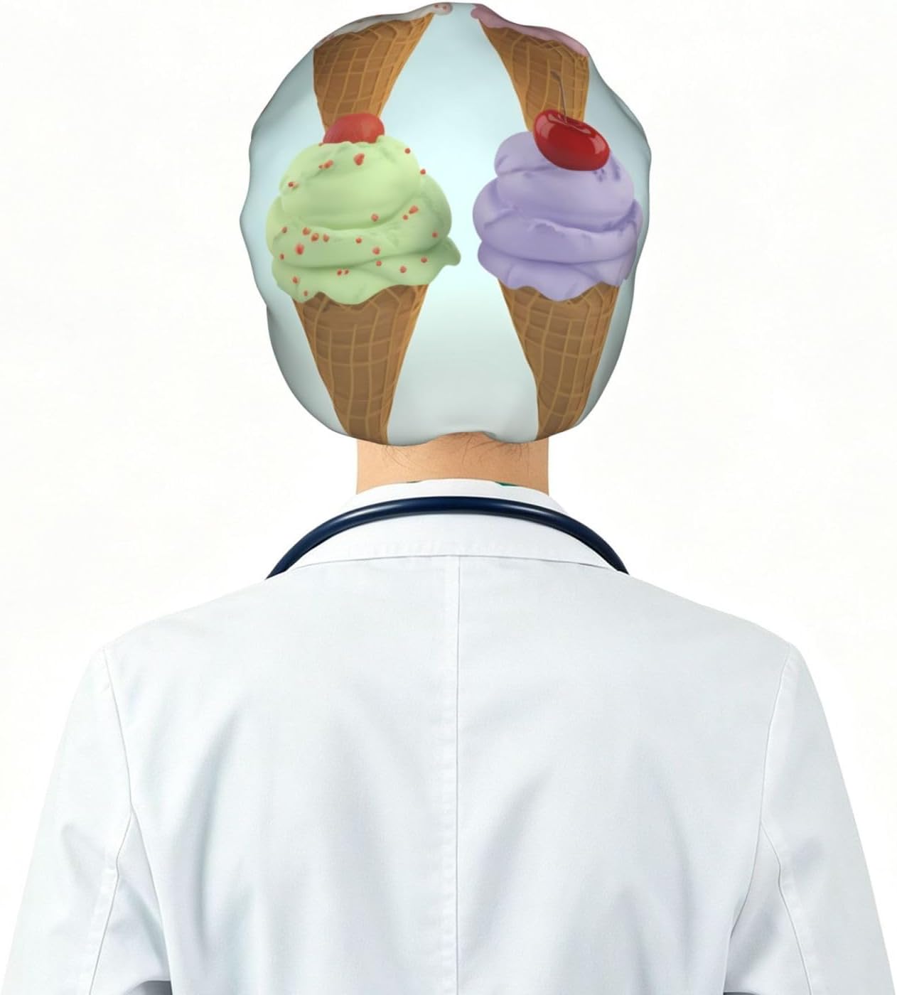 Ice Cream Cones Bouffant Cap with Buttons, Sweatband Cap