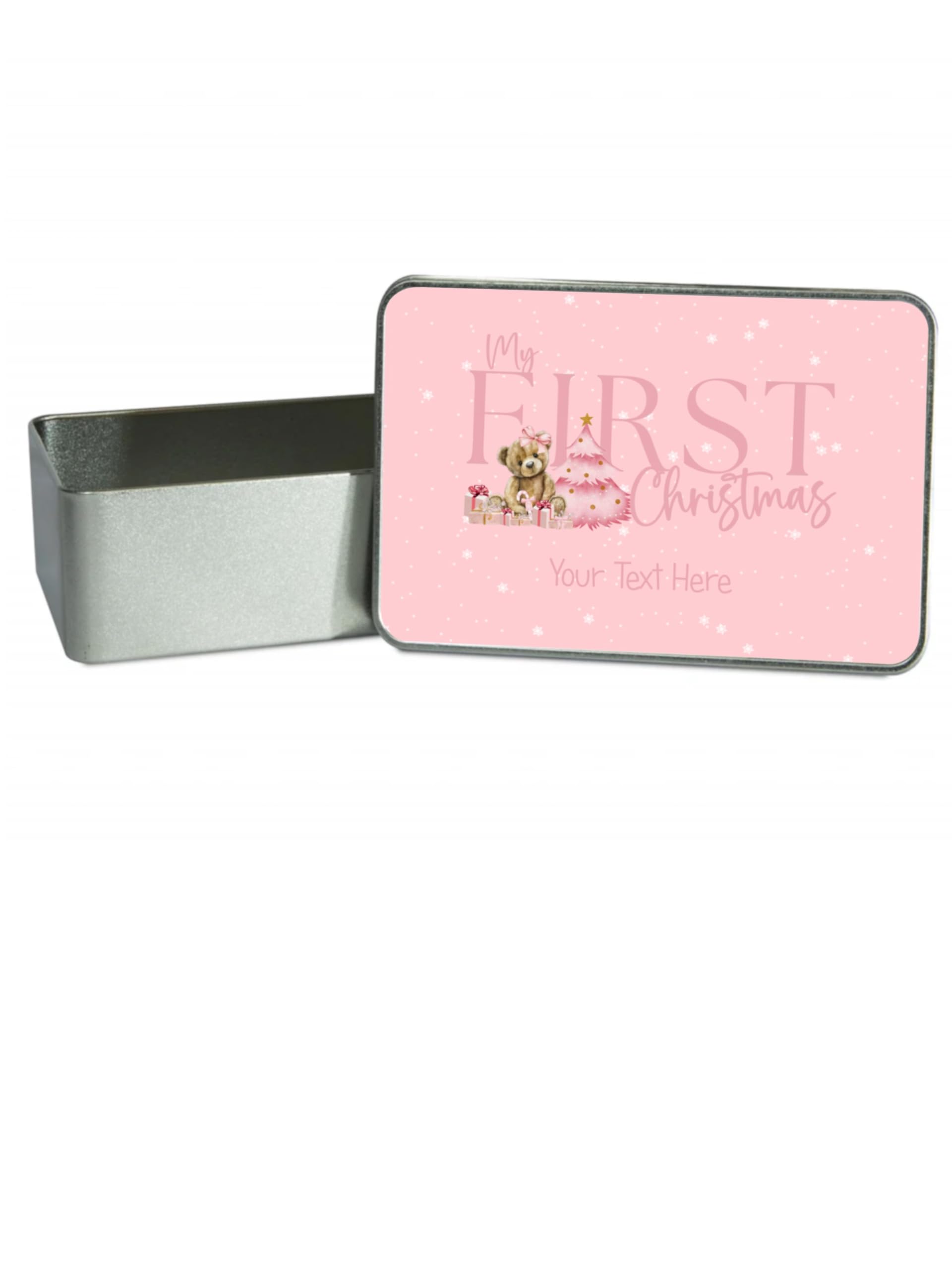 Lunar Shadow My First Christmas Pink Personalised Keepsake Storage Gift Tin