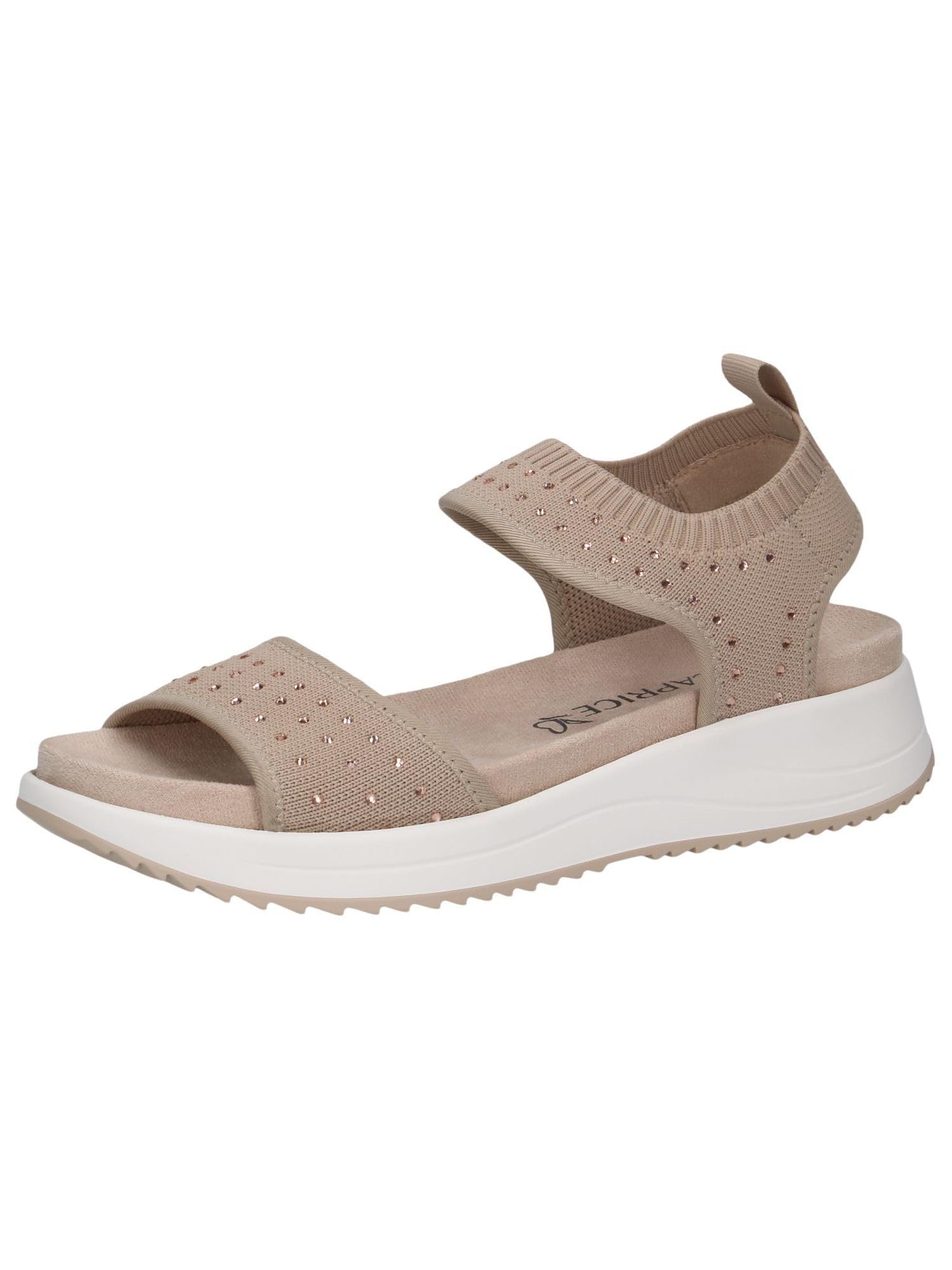 CAPRICE Women Sandals Flat Slip-On Glitter Details, Beige (Sand Knit), 6.5 UK