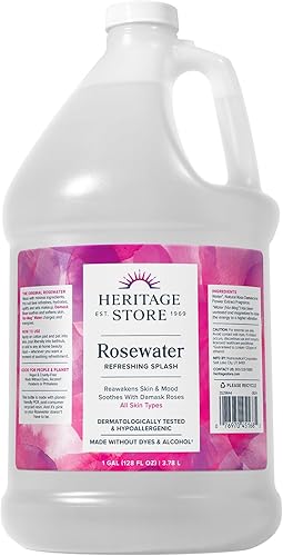 Heritage Store Agua de rosas, refrescante chapoteo facial para piel brillante, con rosa damasco, todo tipo de piel, agua de rosas para la cara hecha