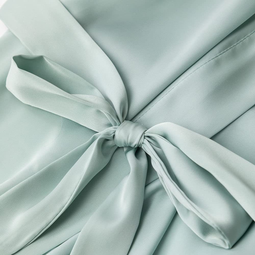 Pigiama Raso Donna,Accappatoio Kimono In Due Pezzi In Raso Sexy Con Cuciture In Pizzo Scollo A V Vestaglia Acquamarina Gonna Con Bretelle Pigiama Set Elegante Vestaglia Da Sposa Bademantel Damen,M