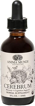 Anima Mundi Apothecary Cerebrum Brain Tonic - Cognitive Support Supplement - Liquid Drops with Lions Mane and Ginkgo - Brain Booster Liquid Supplement for Memory Support 2oz / 60ml