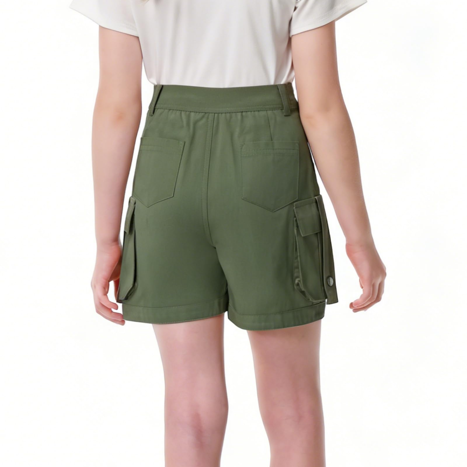 Rolanko Pantalones Cortos Cargo para Niñas, Algodón Ligero con Cintura Semi Elástica, Shorts Uniformes de Verano