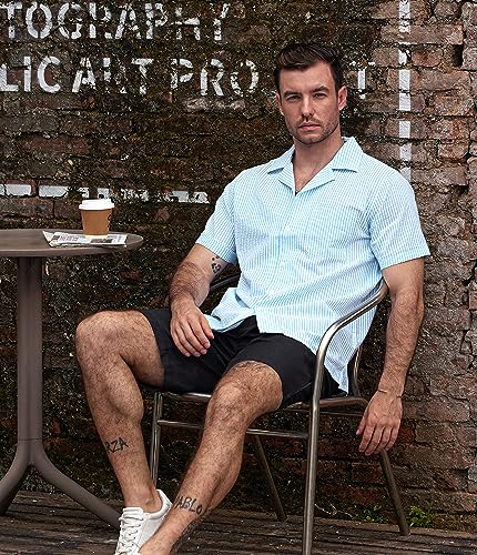 Image of VATPAVE Mens Striped Summer Shirt Casual Button Down Short Sleeve Beach Shirts Cotton Shirts for Men