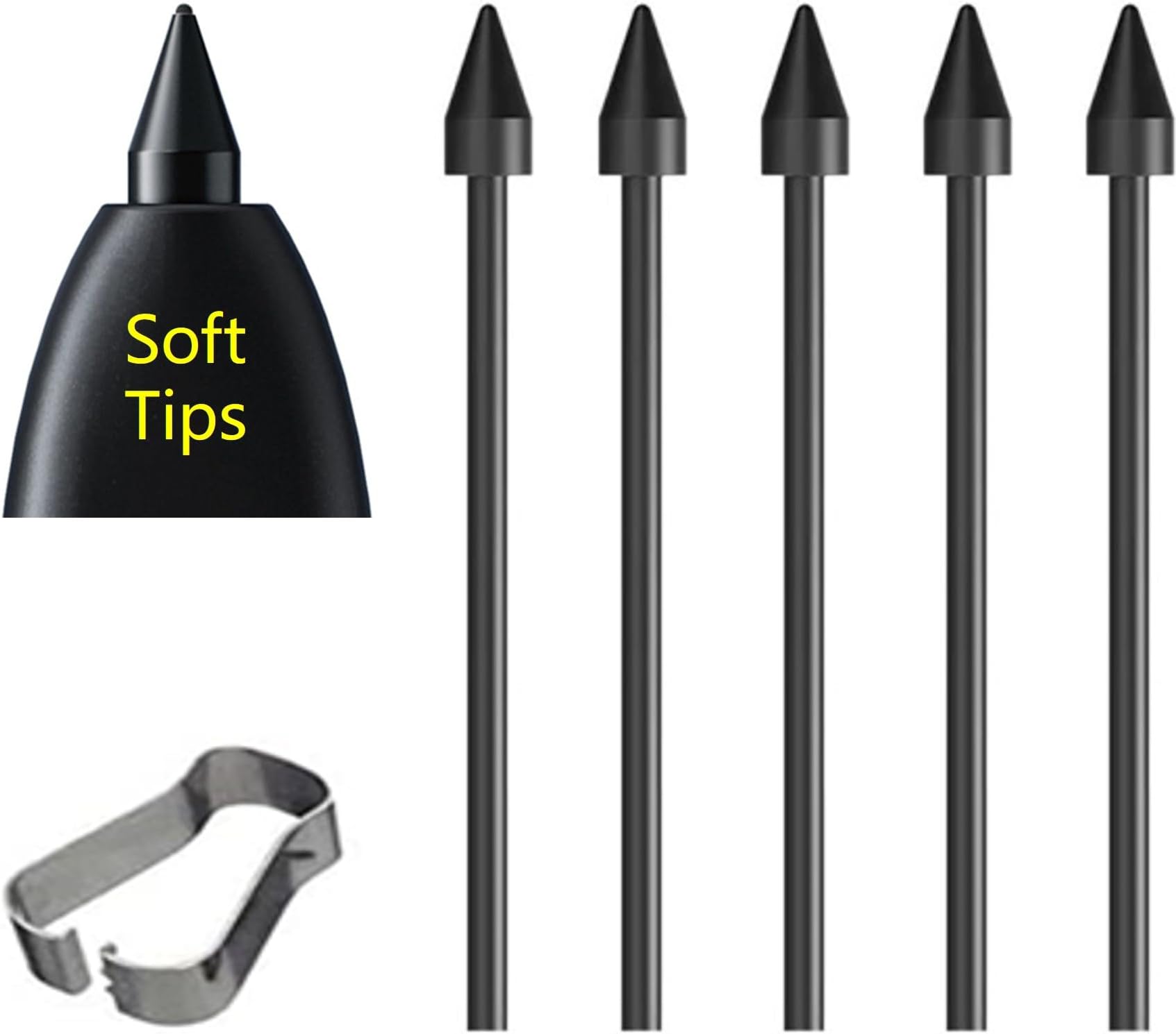 SLQ 【5Pack Soft Tips】 OEM S24 Ultra Pen Tips,Nibs Replacement for Samsung Galaxy Tab S8/S8+,S9/S9+/S9 Ultra/S9 FE All Verison Stylus S Pen Replacement Tips/Nibs+Tweezers (5Pcs Tips-Black)