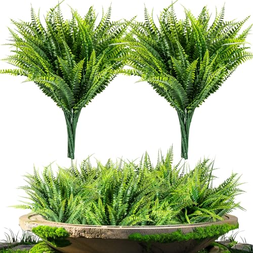 10PCS Fake Fern Outdoors – Ferns Artificial Plants for Outdoor Ferns That Look Real Boston Faux Fern Stems Indoor Nearly Natural UV Resistant Outdoor Plants Artificial for Porch Greenery Decor