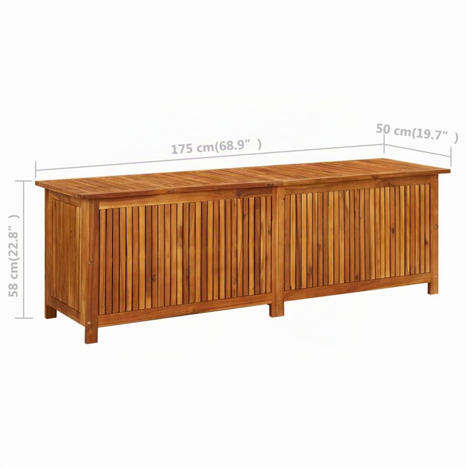 Gecheer Scatola portaoggetti da giardino, in legno di acacia massiccio, con borsa resistente all'acqua, 150 x 50 x 58 cm, per esterni, terrazza, piscina