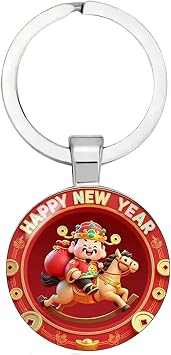 New Year Keyring, 2D Painted 2026 - Flat Lucky God Keyring for Backpack, for Purse, Bag, Backpack, Car, Office, Travel, Festival, Holiday, Celebration, Family and
