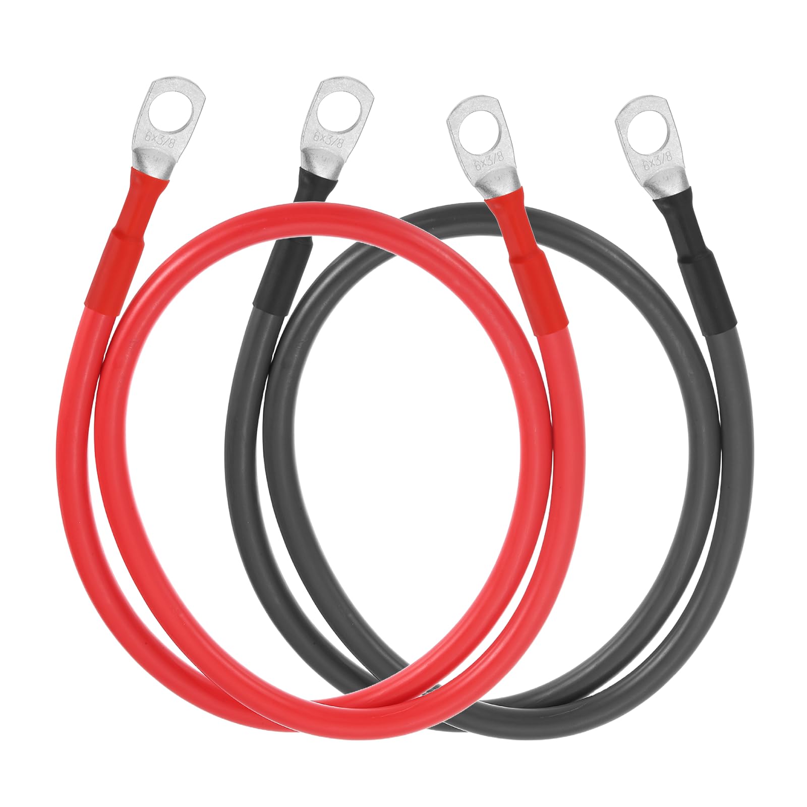 sourcing map 2 PCS 6AWG Gauge Battery Cable Wire 3FT Length 3/8" Diameter Positive and Negative Copper Alternator Connector with US standard O-ring for Car RV Golf Cart Marine, Red Black