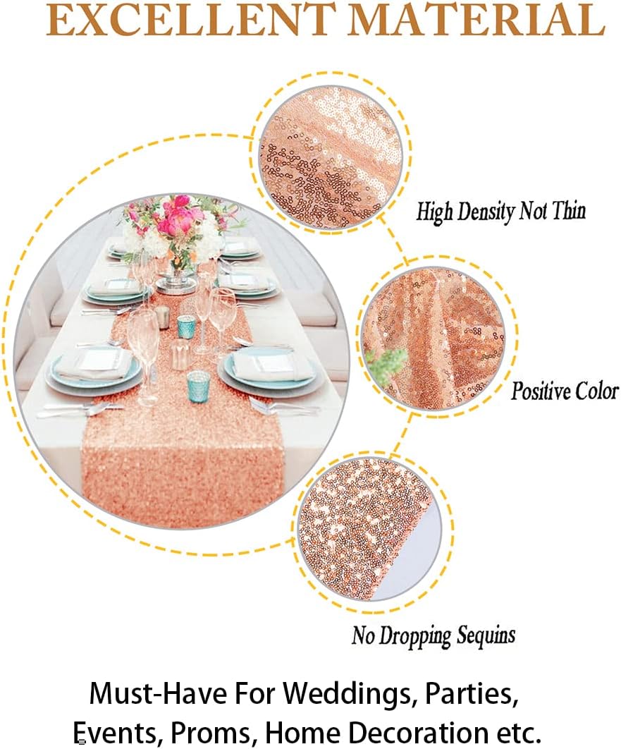 ShinyBeauty Rose Gold Table Runners 15pcs 12x108-Inch Rose-Gold Sequin Table Runner Glitter Table Runner for Parties Bridal Shower Decorations -0908S