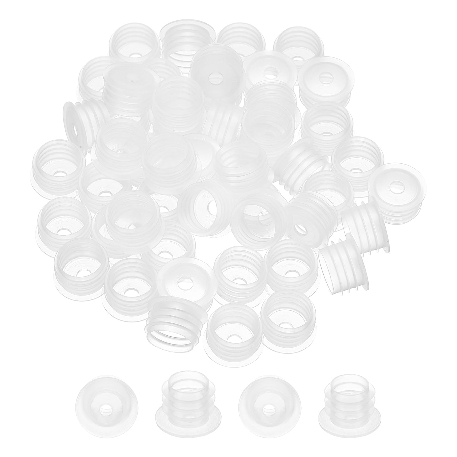 PATIKIL Bottle Adapter 16mm, 50 Pcs Press in Bottle Adapter Plugs with 4.4mm Hole for Oral Dispensers Liquid Oil Plastic Glass Bottles Stopper, Clear โ image 1
