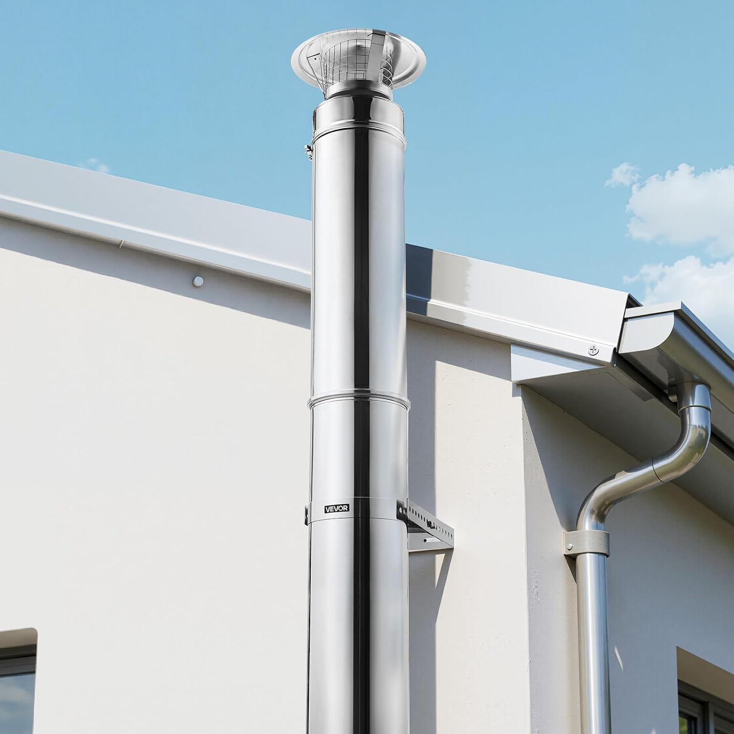 VEVOR Adjustable Wall Bracket for 7.87 in Diameter Chimney Pipe, 304 Stainless Steel Through The Wall Mounting Kit, Multi-Purpose Heavy-Duty Support for Chimney Drain Pipes,Plastic Ventilation Ducts