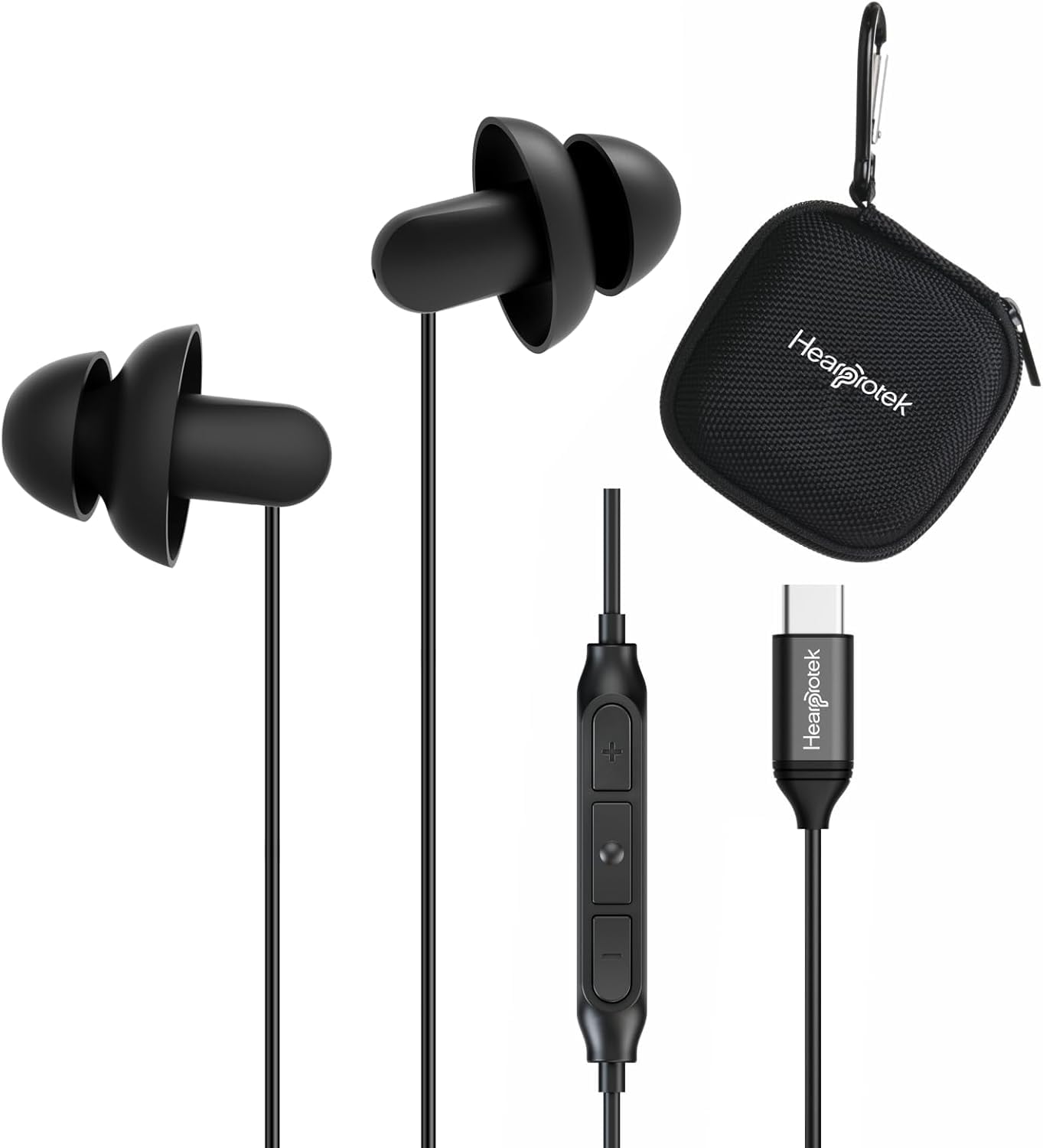 Hearprotek 2 pares de auriculares para dormir, auriculares tipo C con micrófono, de silicona, reducción de ruido, auriculares para dormir, ronquidos, relajación