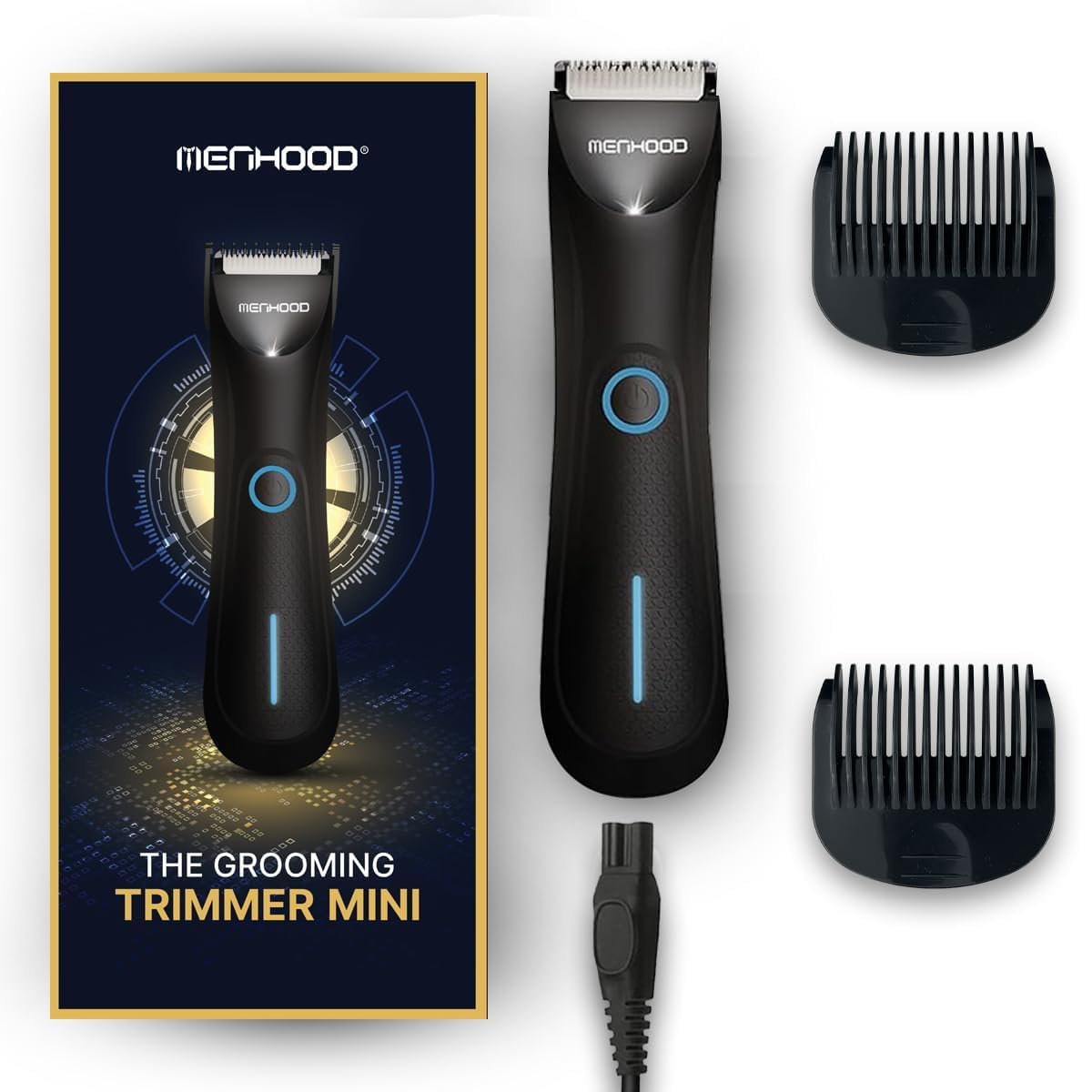 MENHOOD Trimmer Mini Waterproof Private Part Pubic Hair Body Ball Groin Trimmer for Men Compact LED Spotlight Ceramic Blade IPX6 USB Rechargeable 90 Min Runtime