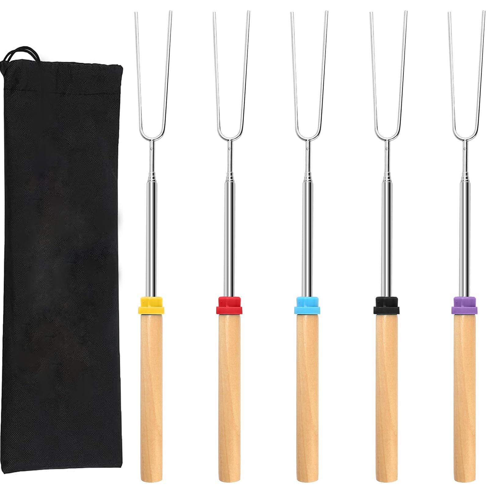 5 Pcs Premium Retractable BBQ Forks - With a Black Storage Bag - Outdoor Camping Accessories