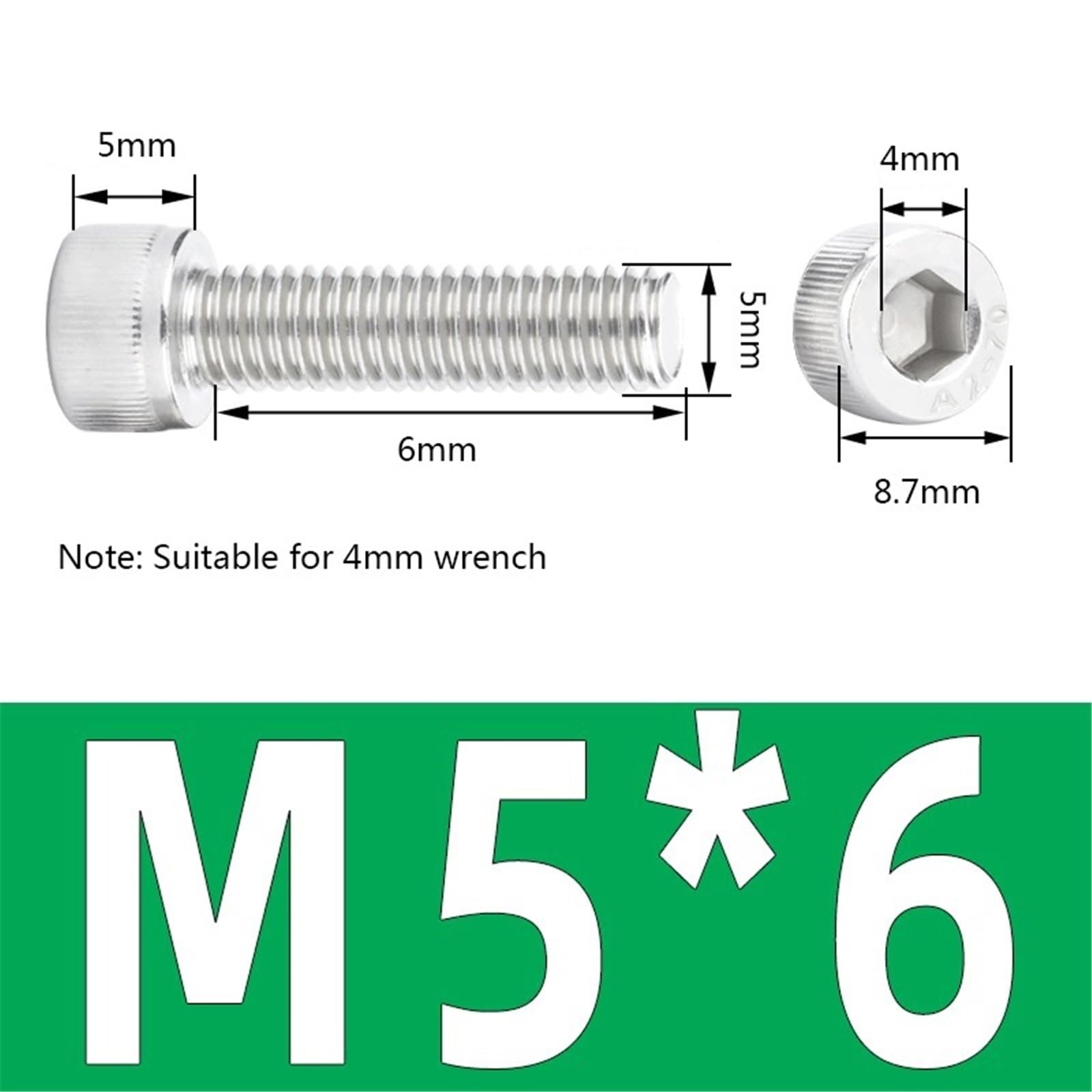 Śruba 50 szt. Śruby z łbem sześciokątnym ze stali nierdzewnej M5 304, w pełni gwintowane, kształt długości 6 mm - 22 mm (M5 x 6 mm)