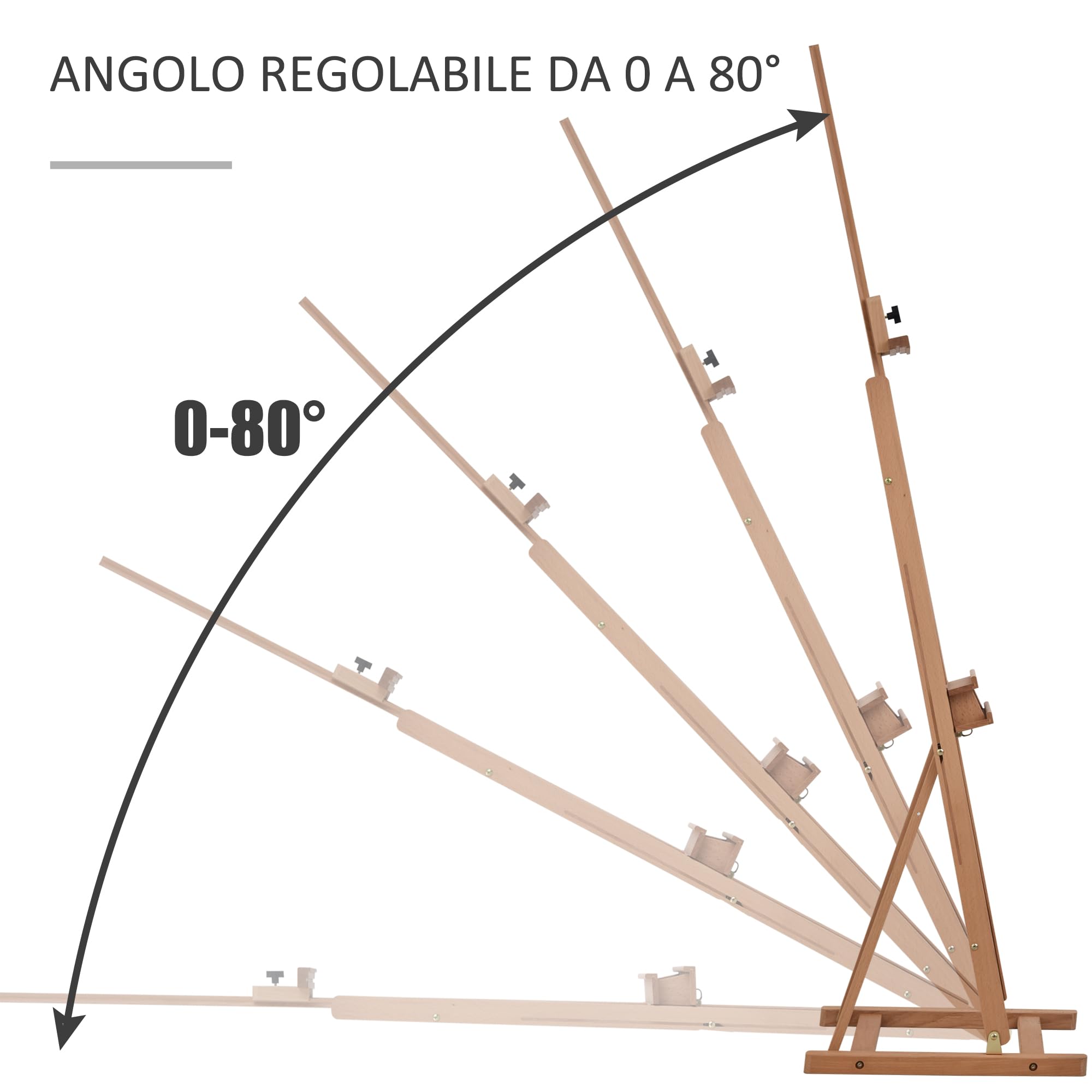 HOMCOM Cavalletto Pittura Regolabile in Legno di Faggio, Cavalletto Treppiede con Vano Contenitore per Dipingere su Tela, Portatile per Studio, Artisti e Pittori, Color Legno