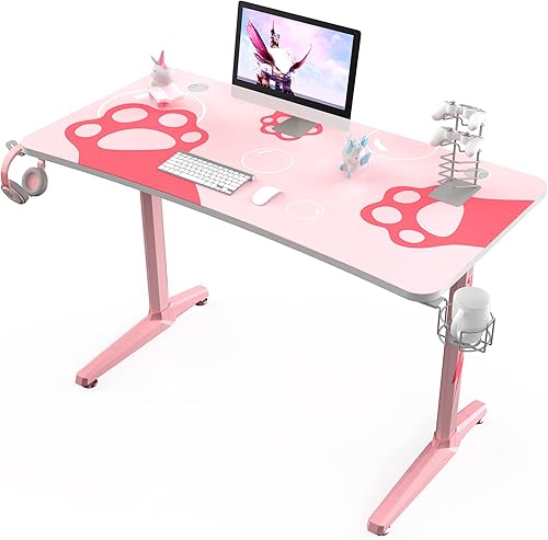 EE EUREKA ERGONOMIC Escritorio para juegos de 47 pulgadas, escritorio de computadora rosa para oficina en casa para niñas