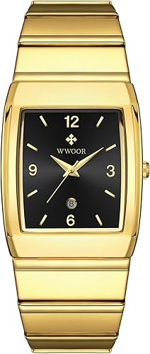 WWOOR Relojes cuadrados para hombres y mujeres, reloj cuadrado de acero inoxidable para hombre con fecha, reloj casual con fecha cuadrada