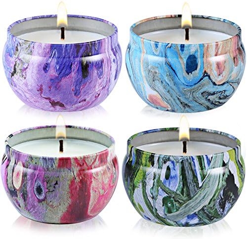 Scented Candles - Jasmine, Vanilla, Rose & Lavender, 4.4OZ Natural Soy Wax Portable Travel Tin Candle,Gift Set of 4