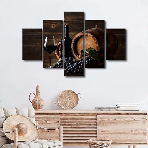 Vista 95 de Imágenes de pared para sala de estar, pintura de copa de vino tinto, bebidas alcohólicas, 5 paneles, lienzo, arte de pared, pósteres e impresiones