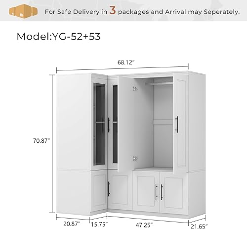 Miniatura 2 de Armario Armario: Juego de 2 modernos armarios de esquina para dormitorio con vidrio, armario de almacenamiento de ropa de madera de gran capacidad