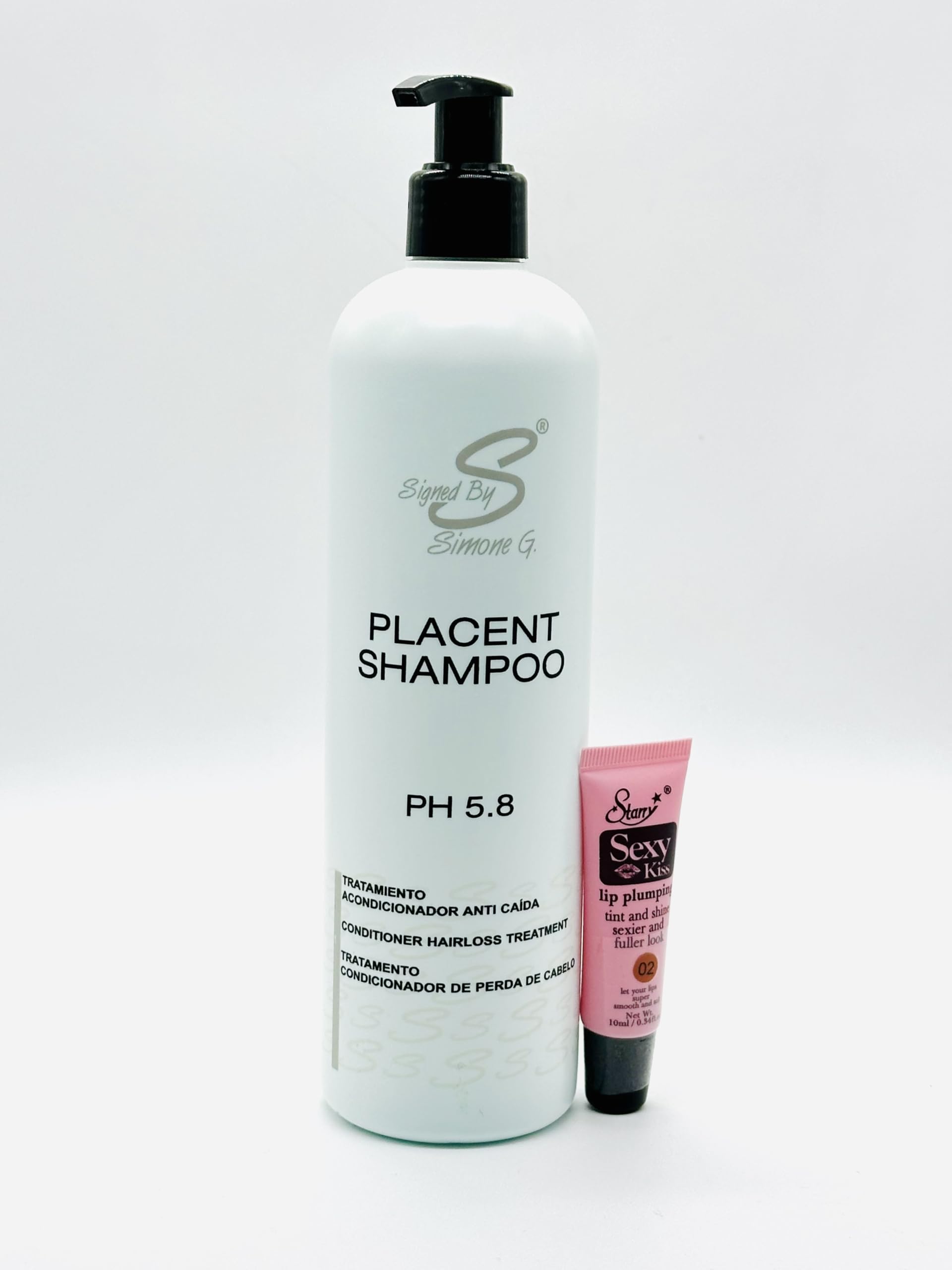 Signed by Simone G Placent Shampoo (Hair loss Treatment) PH 5.8 500ml /16.9 oz with Free Starry Sexy Lip Plumping Tube 10ml