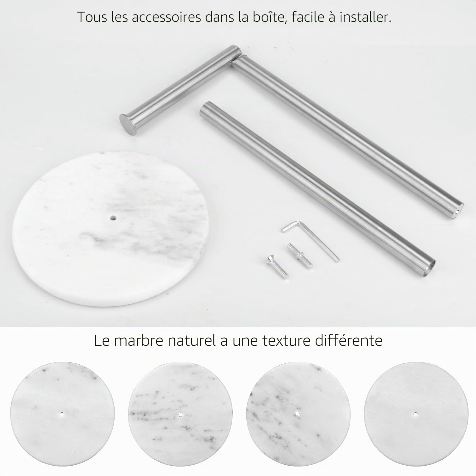 Support de Papier Toilette avec Base en marbre, Base en Pierre Naturelle, Rangement de Papier de Soie avec réserve, Espace argenté pour 4 Rouleaux de Salle de Bain/Cuisine