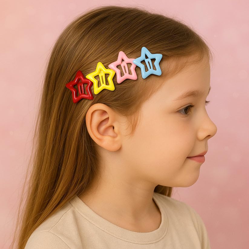 Image of Metal Printed Star Shape Hair Clips Barrettes for, Teens, Women and Womens, Decorative Snap Hair Accessories, Multi Design Multicolour, Pack of 20 Pieces