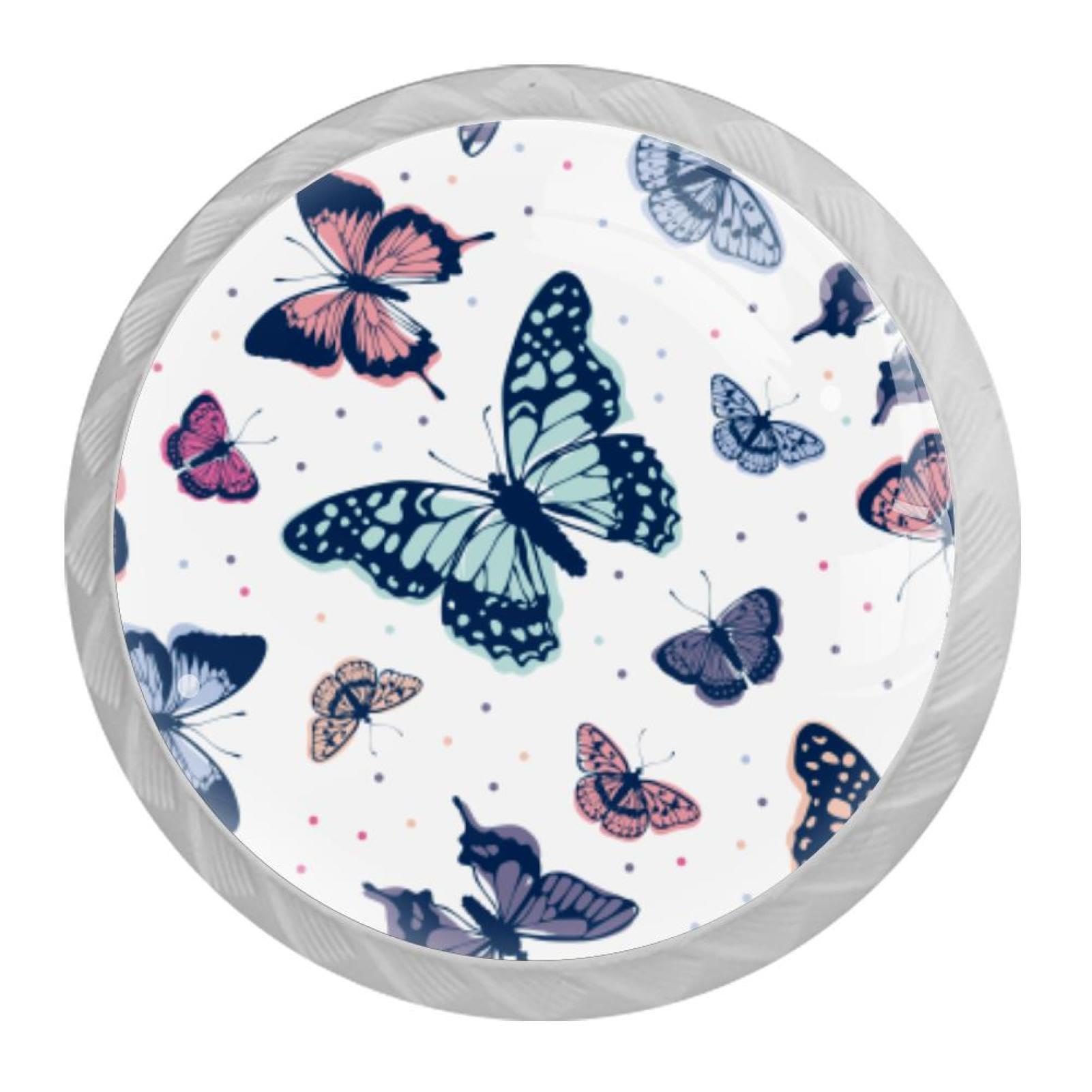 Tqmspg Multi02 4 Pieces Drawer Pulls Colorful Butterfly Door Knobs Dresser Handles For Kitchen Wardrobe Cupboard Hardware Furniture