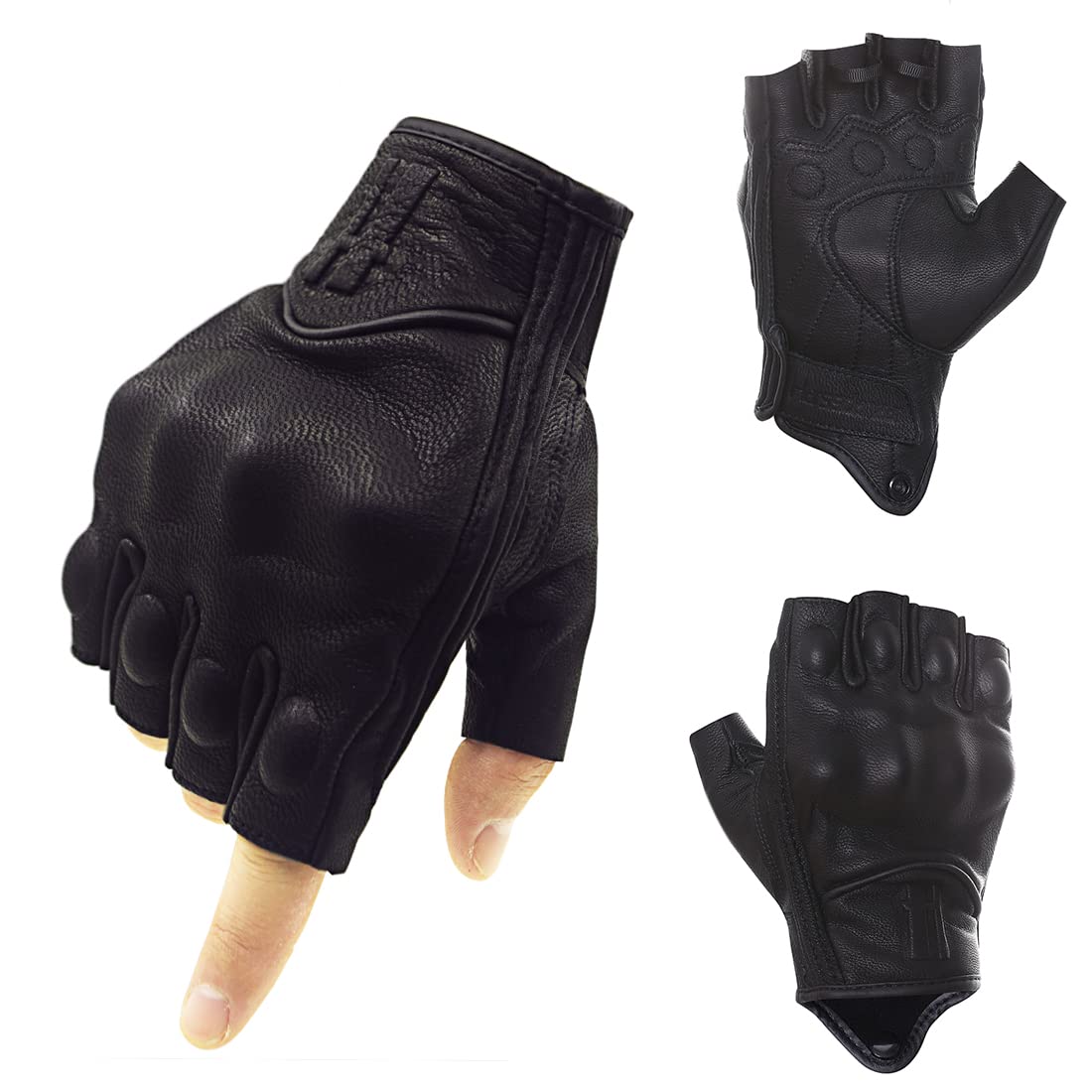 Guantes para hombre Harssidanzar de medio dedo en piel negra XL con agarre transpirable GM037UK 6