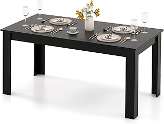 63-Inch Dining Table for 4-6 People, Rectangular Wooden Kitchen Table, L-Shaped Legs, 330 LBS Weight Capacity, Modern Farmhouse Dinette Table for Restaurant, Living Room, Family (Black)