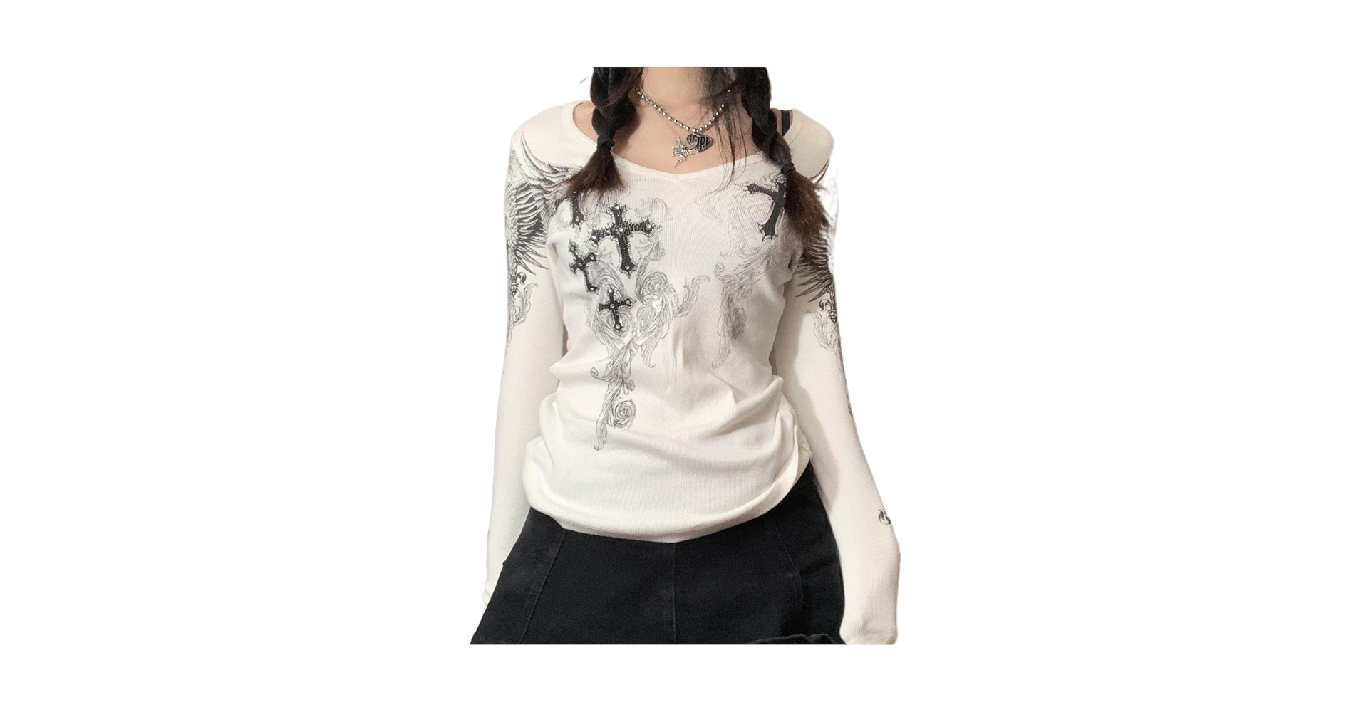 Long Sleeve Fairy Grunge Tops Y2k Graphic Tee Shirts