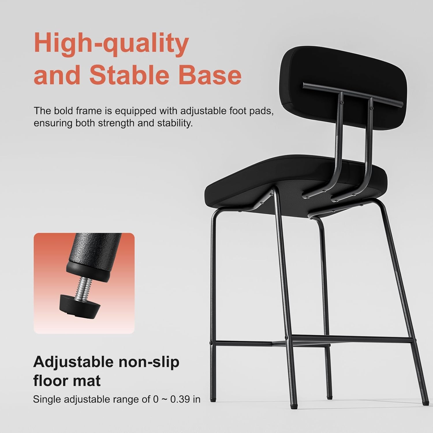 GXJ Bar Stools Set of 3, Kitchen Counter stools with Backs and Metal Legs, 26 inch Barstools for Counter Height, Fabric in Black