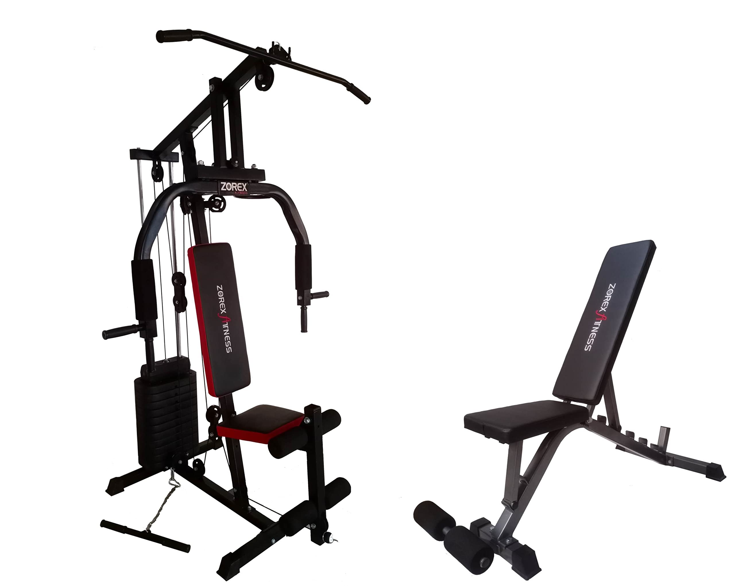 Zorex Fitness Home Gym Square Machine All in one equipments for Men workouts (HGZ-1002 with ZF-101 Adjustable Bench) with video call installation Assistence
