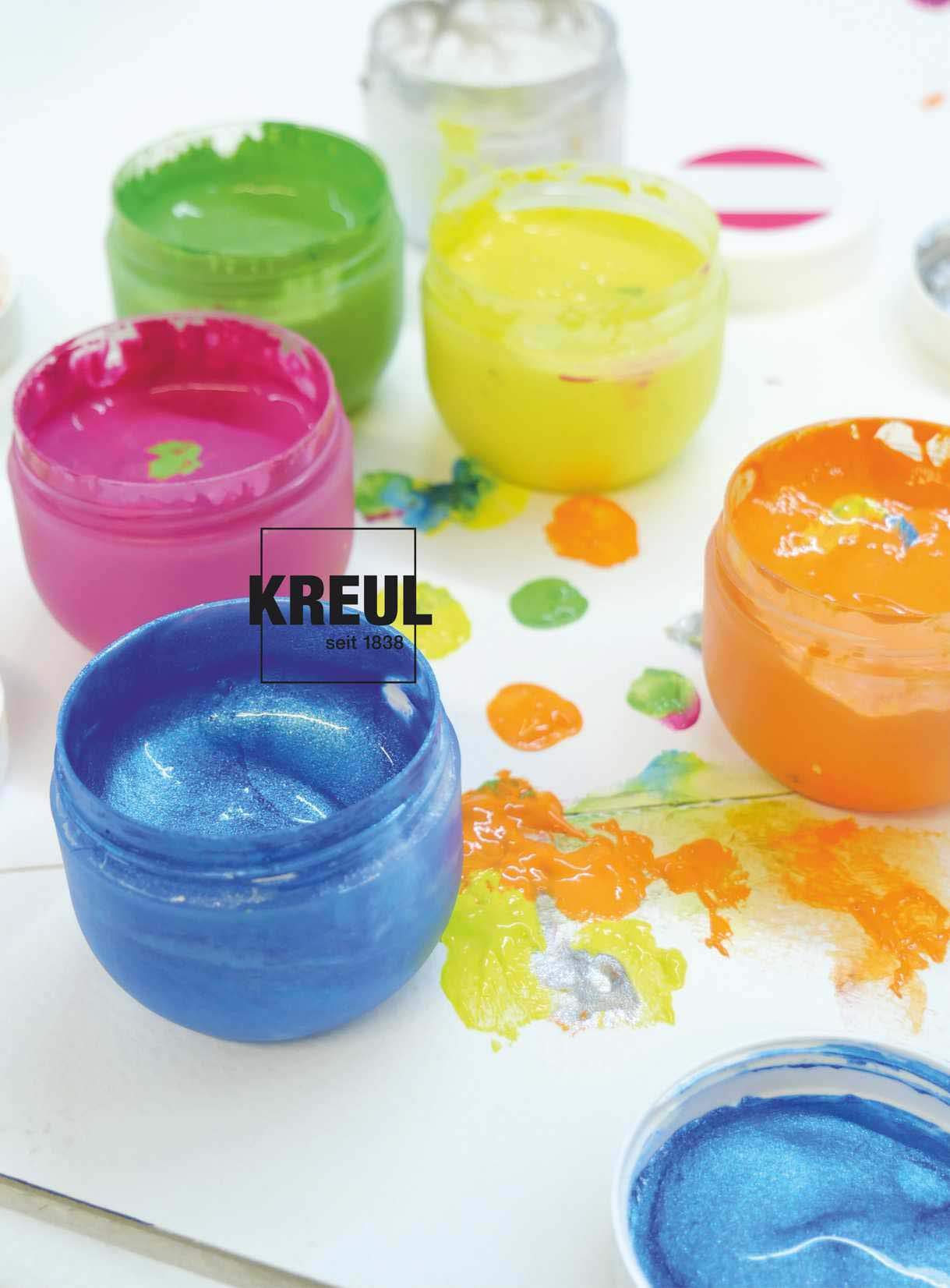 KREUL 23050 - Pintura de dedos Mucki para niños afortunados, 6 x 50 ml en amarillo, rosa, azul diamante, verde, naranja, plata dragón, sin parabenos, sin gluten, sin lactosa, vegano, lavable