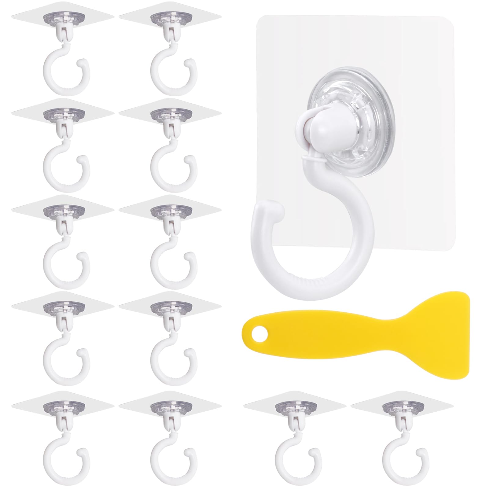 CMJBUHR Ganci Adesivi Trasparenti Senza Cuciture Girevoli a 360°,8 Ganci Autoadesivi,Gancio Adesivo Trasparenti per Bagno, Cucina, Bagno, Ufficio, Soffitto, Rimovibile Senza Tracce(Bianco