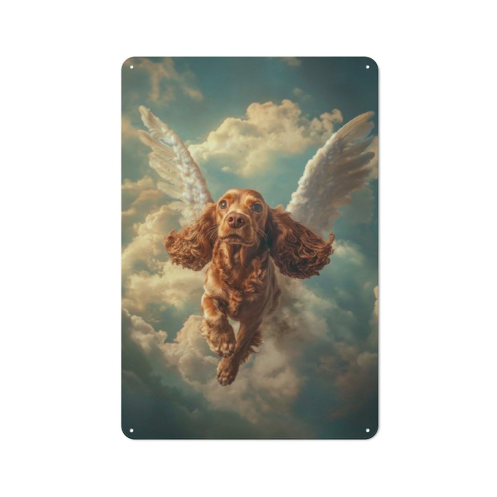 Junmoney Cocker Spaniel With Angel Wings Heavenly Dog Tribute Retro-Style Tin Wall Plaque 30X20cm For Café Or Home Bar, New Home Wall Decor For Home Bar Enthusiasts