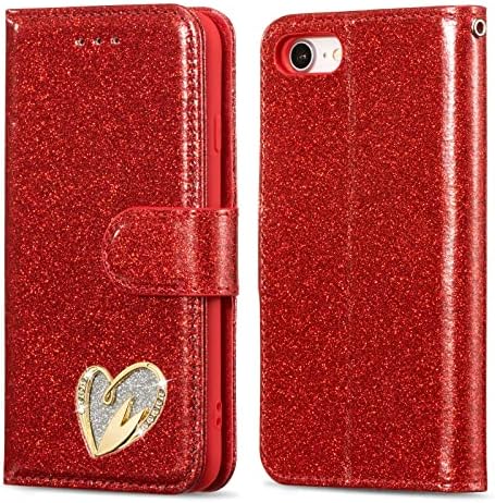 QLTYPRI Case for iPhone 6 iPhone 6S Case, Flip Case Glitter Bling Leather Wallet Case with Card Holder Magnetic Wallet Cover for iPhone 6 iPhone 6S - Rose Gold