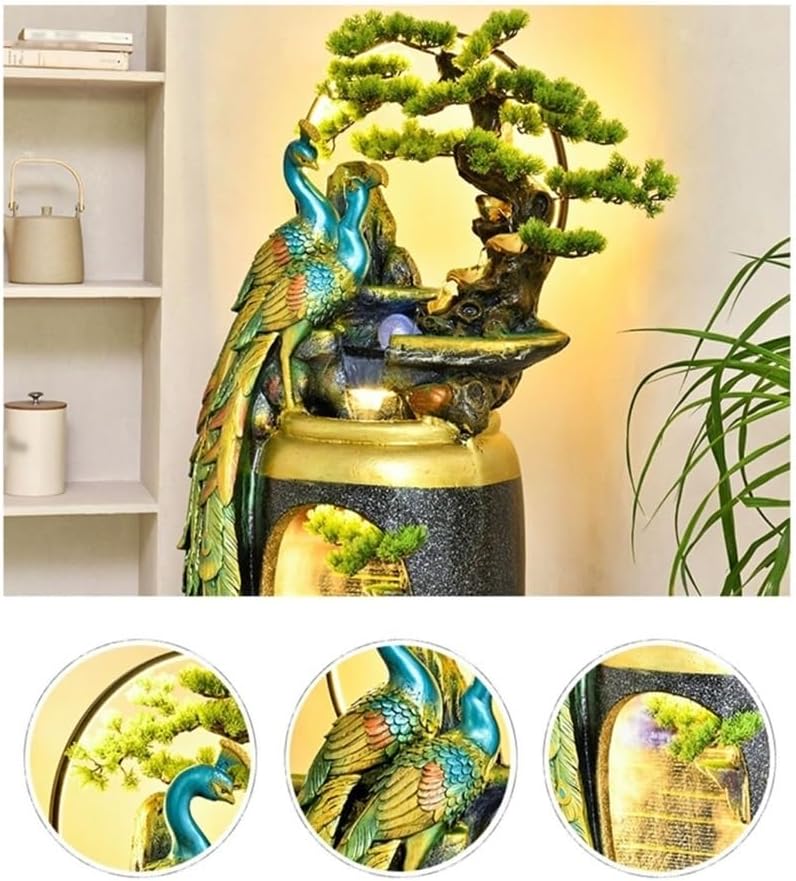 Waterfall Fountain， Flowing Water Ornament, Floor Standing Decorative Vase for Living Room, Entrance Door or Next to Tv Cabinet(Medium)