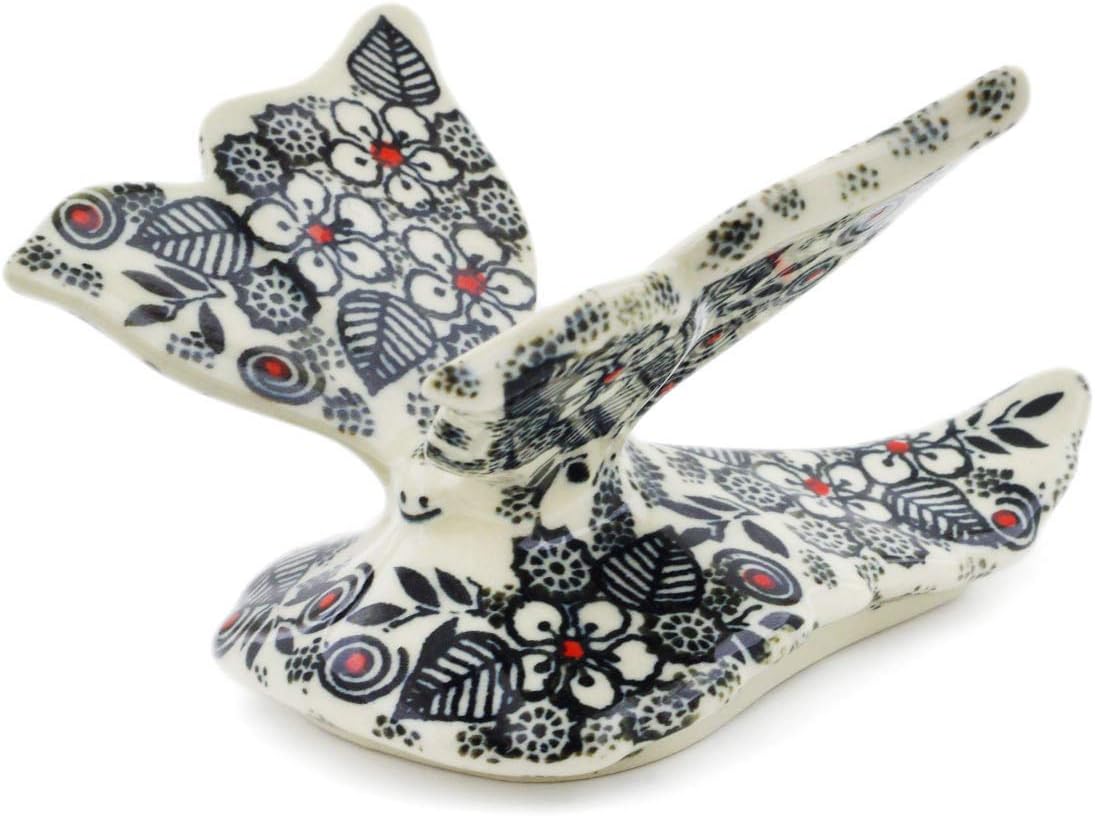 Polmedia Polish Pottery Butterfly Figurine UNIKAT - Classic Black and White Pattern Handmade in Boleslawiec Poland by Ceramika Artystyczna + Certificate of Authenticity