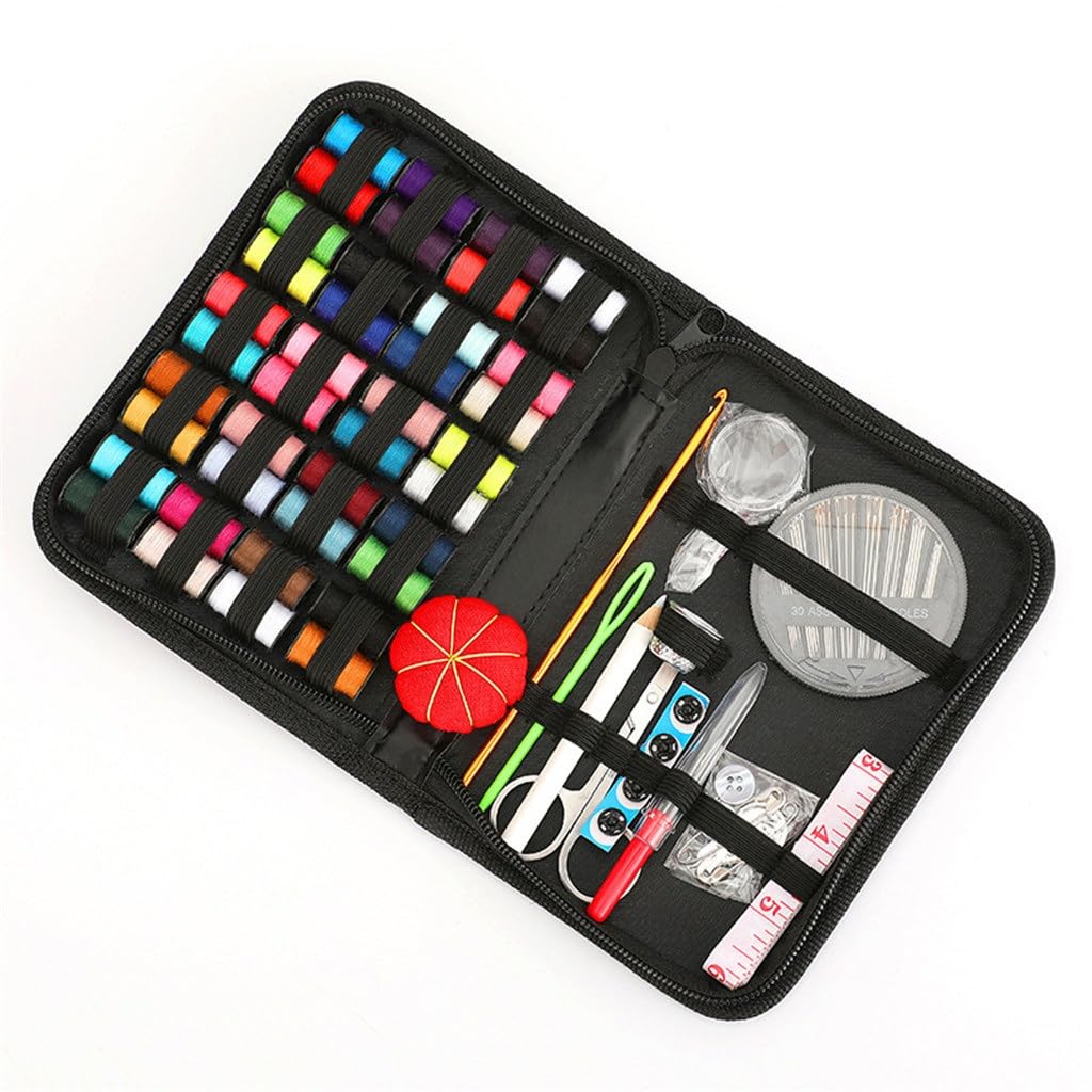 JFDBGU Juego de costura, tela, costura, viaje, aguja de coser, caja de costura, juego de 90 piezas