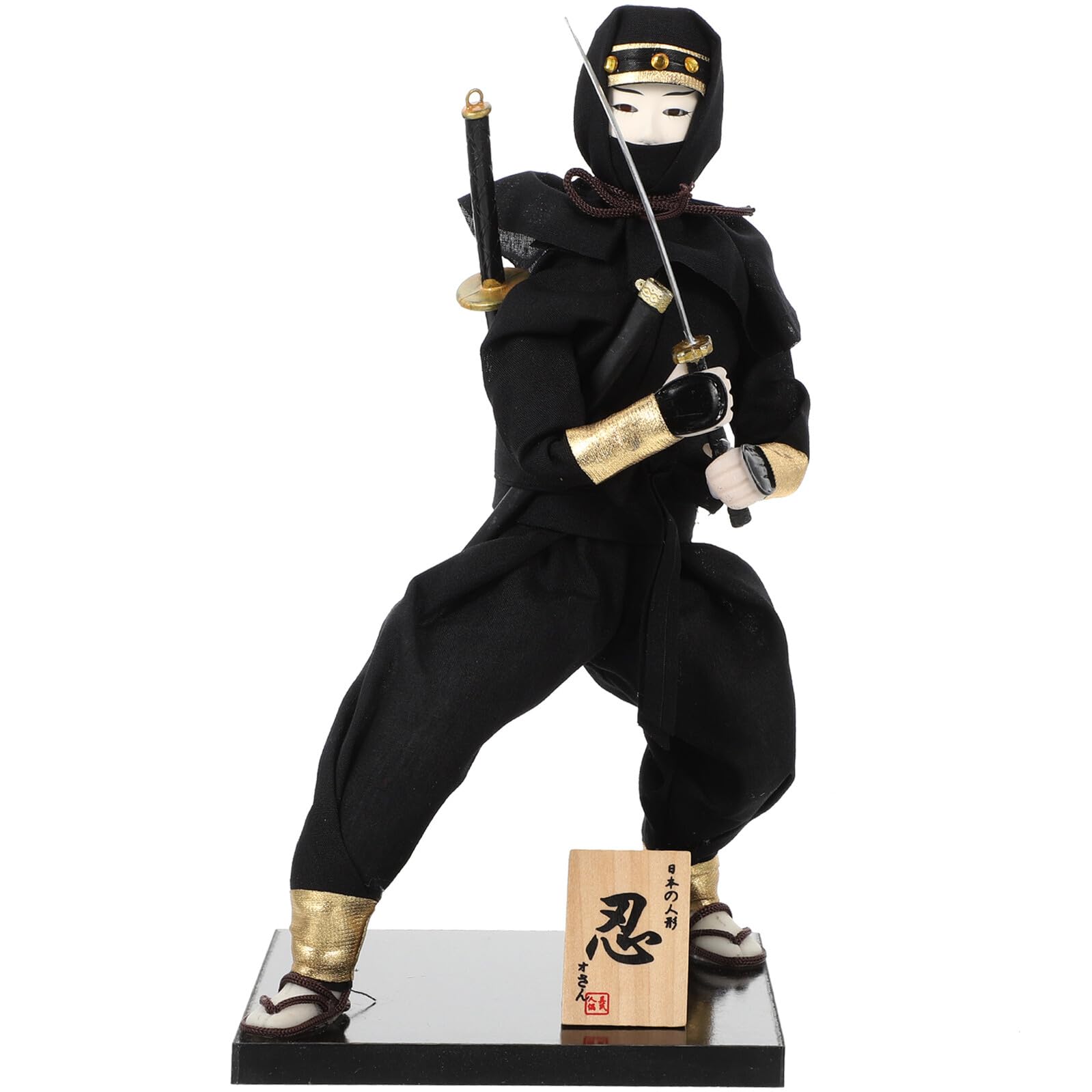 Figurine japonaise en gypse style guerrier noir et soie de 30cm pour deco de maison