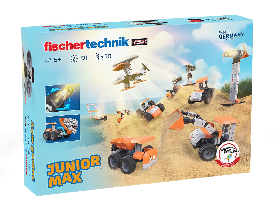 fischertechnik Junior Max 576101 – STEM Building Kit for Kids, 10 Models, Educational Toy for Ages 5+, Orange