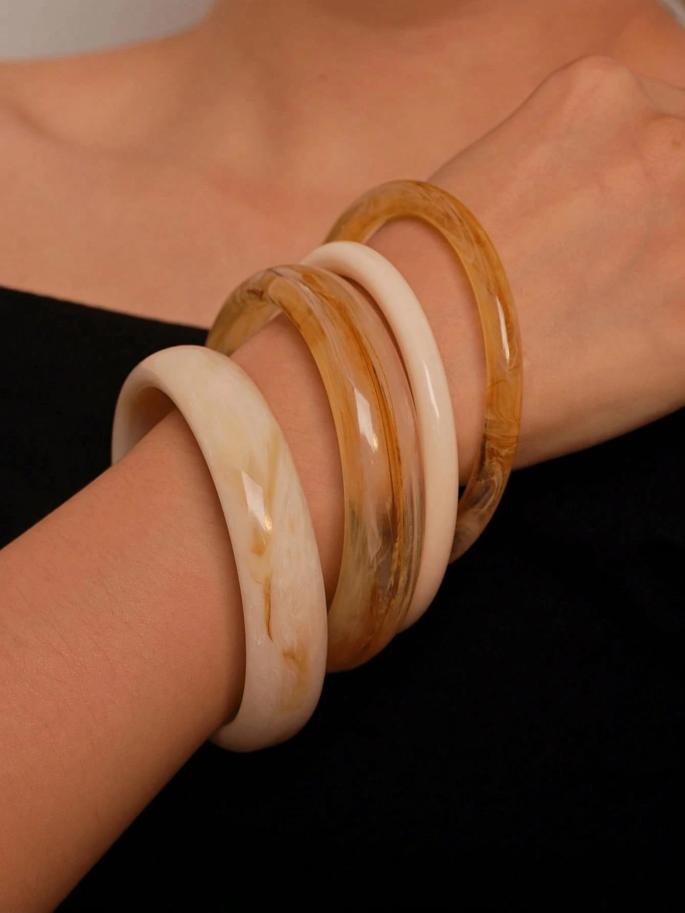 F ME Acrylic Bangles Bracelets for Women, Irregular Acrylic Resin Chunky Bracelets Geometric Fashions Thick Statement bangle Set view 4