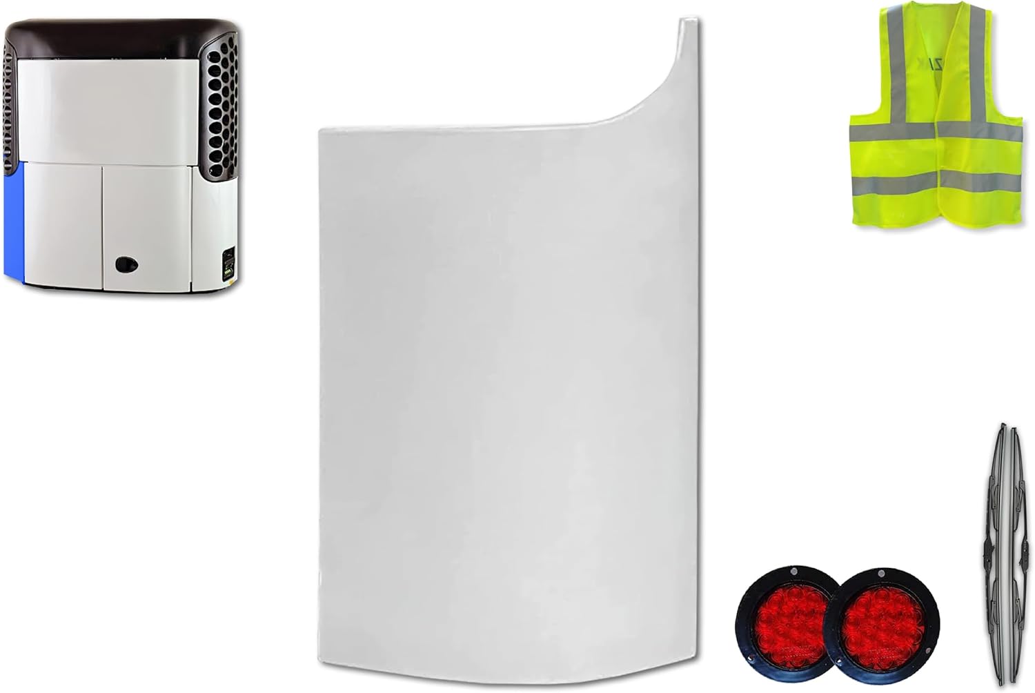 Thermo King SB 200 100 110 190 200 200TG 210 230 300 310 400 Reefer Side Door Panel Curb Side RH (#5762-004)-004 Plus 2X Trailer Tail Light, 2X 22 inch Windshield Wipers and Vest