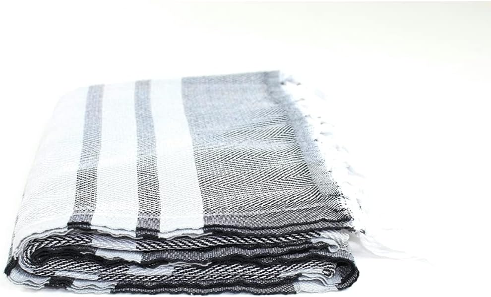 Premium Turkish Herringbone Towel Fouta Peshtemal Beach Bath Spa Yoga Hammam Gym Pool Towel Wrap Pareo Sarong Authentic 100% Turkish Cotton (Black & Light Gray)