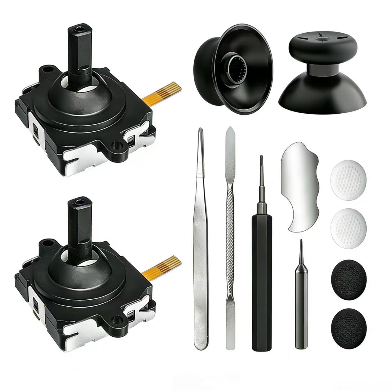 Kit de repuesto de joystick para mandos Meta Quest 3 - 2 palancas analógicas + 4 tapas de pulgar con herramientas - Accesorios compatibles con Quest 3 para reparación de controladores izquierdo