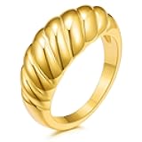 Gold Silver Rings Set for Women Chunky Statement Rings ZC Dome Evil Eye Croissant ring Thick 18K Gold Plated Band Rings